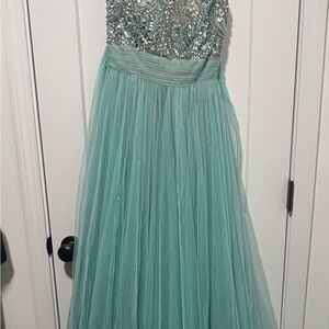 Elegant Teal Beaded Prom Dress